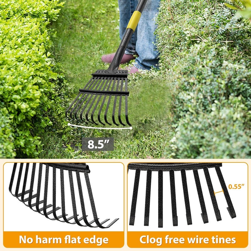 Feblomst Rake for Leaves, Leaf Garden Rake, Yard Rakes for Lawns Heavy Duty, Metal Tools with 9" Small Narrow Head, 37”-79” Adjustable Long Handle, 11 Steel Tines, Quick Clean up Tool for Shrub, Camping - Image 3